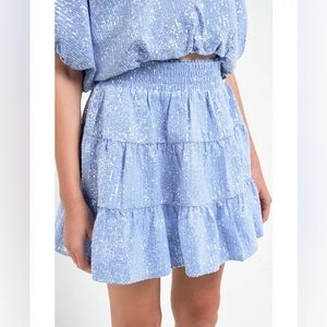 Sequin Mini Skirt in Powder Blue